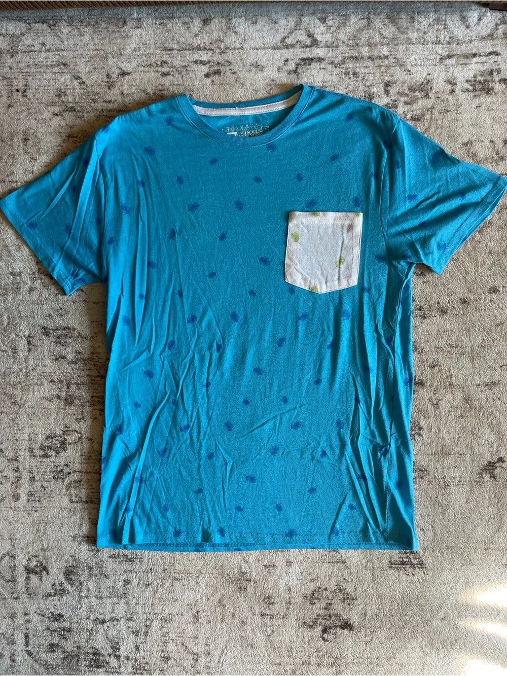 Men's Blue Pocket T-Shirt with Subtle Dot Print